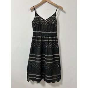 Monsoon Black Eyelet Lace Fit Flare‎ V Neck Spaghetti Strap Dress UK 10 US 6